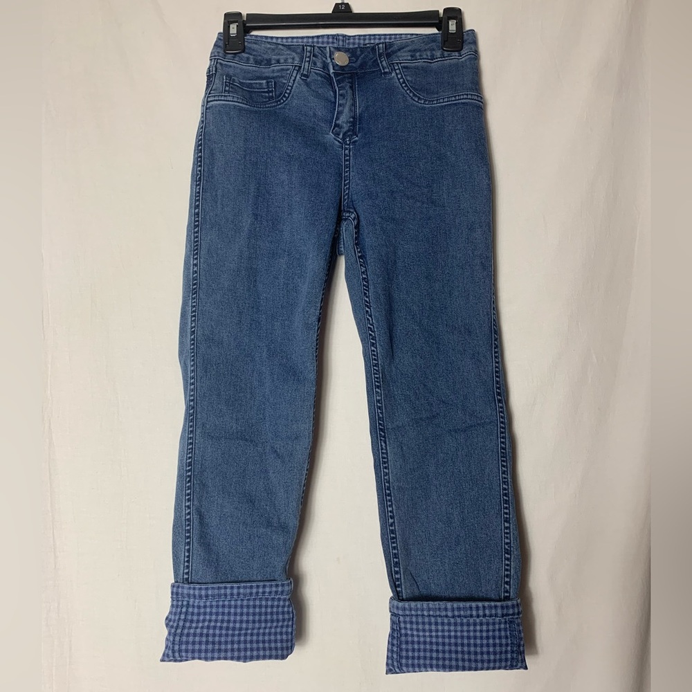 French Dressing Jeans | Reversible Gingham Olivia Slim Crop Jeans - 0
